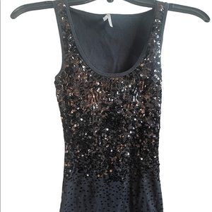 Black Sequin Party Going Out Casual Nigh Out Tank Top Size Small Stretch